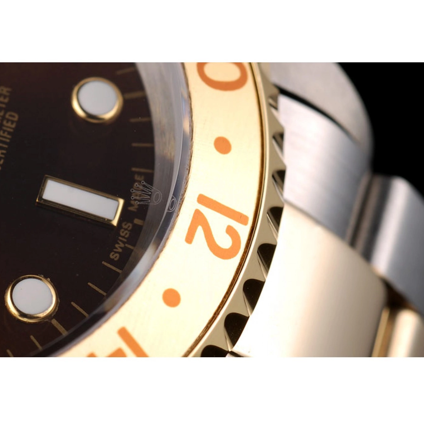 Rolex aaa copy Gold Master Bezel GMT Dial Colored Brown Ceramic Watch Rolex II 0820